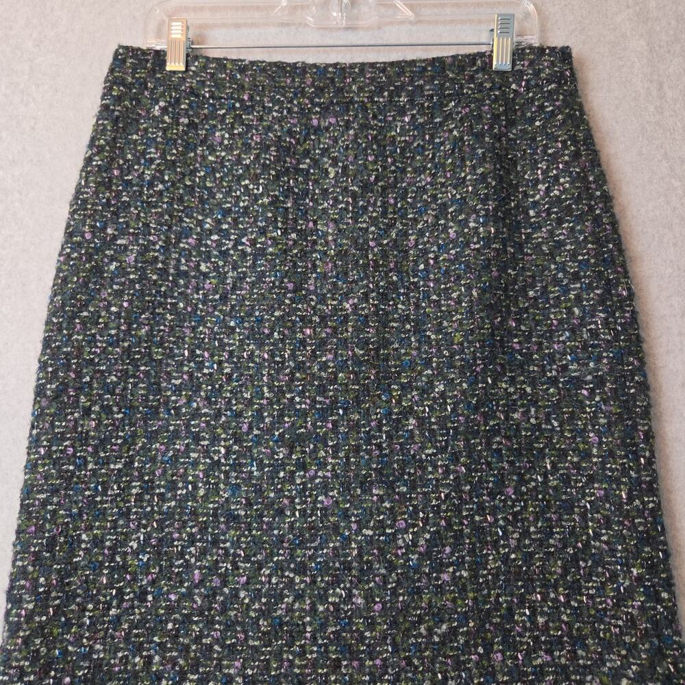 J. CREW Wool Blend Tweed Green Lined Knee Length Pencil Skirt Women's 8 - Picture 2 of 10